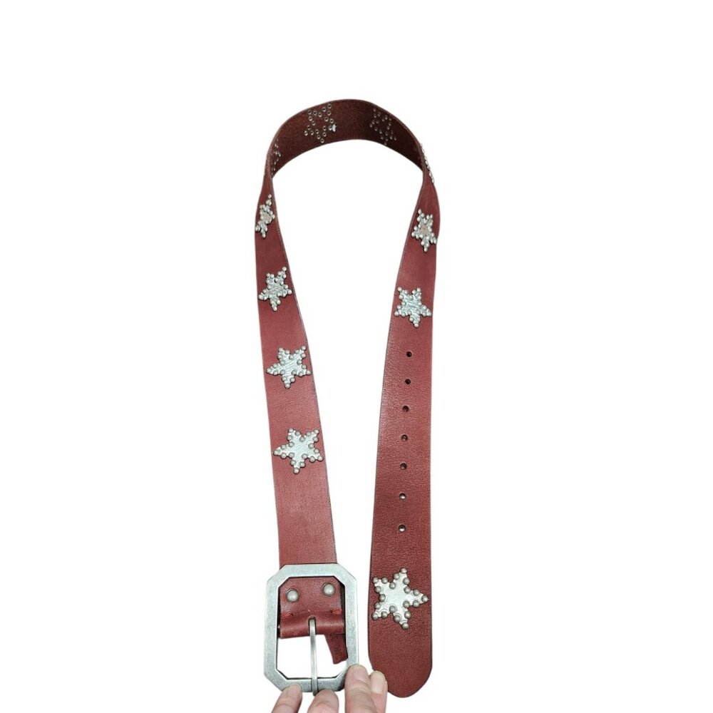 Free People Brown Leather Studded Star Belt Western Boho Festival Womens M/L - Picture 6 of 10